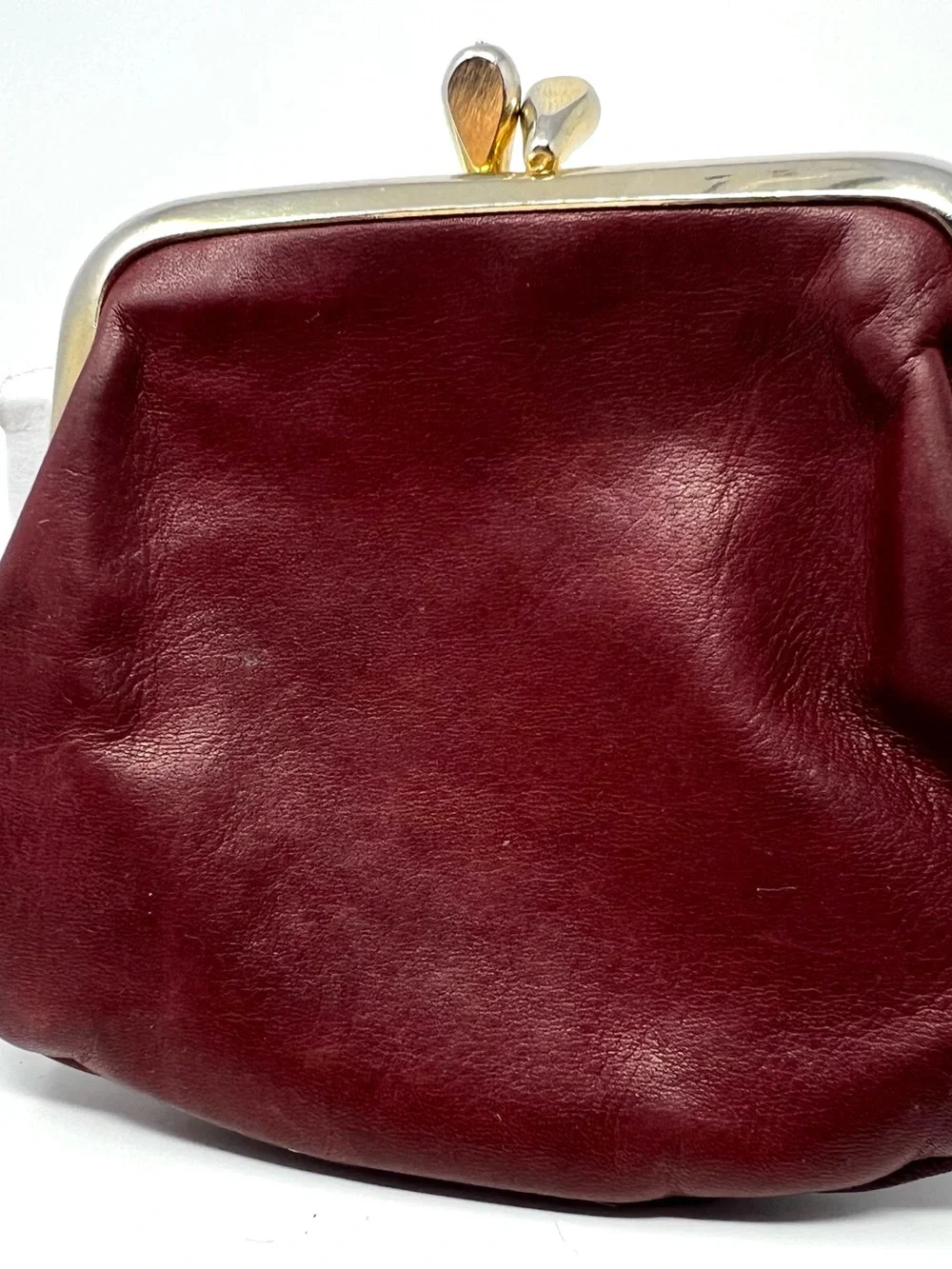 Vintage ROLFS Oxblood Burgundy Leather Coin Purse Kiss Lock Tooled Rose Boho